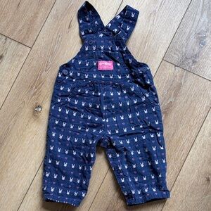 Vintage OshKosh B'gosh Embroidered Bunny Rabbit Overalls Baby Girls 12M Blue
